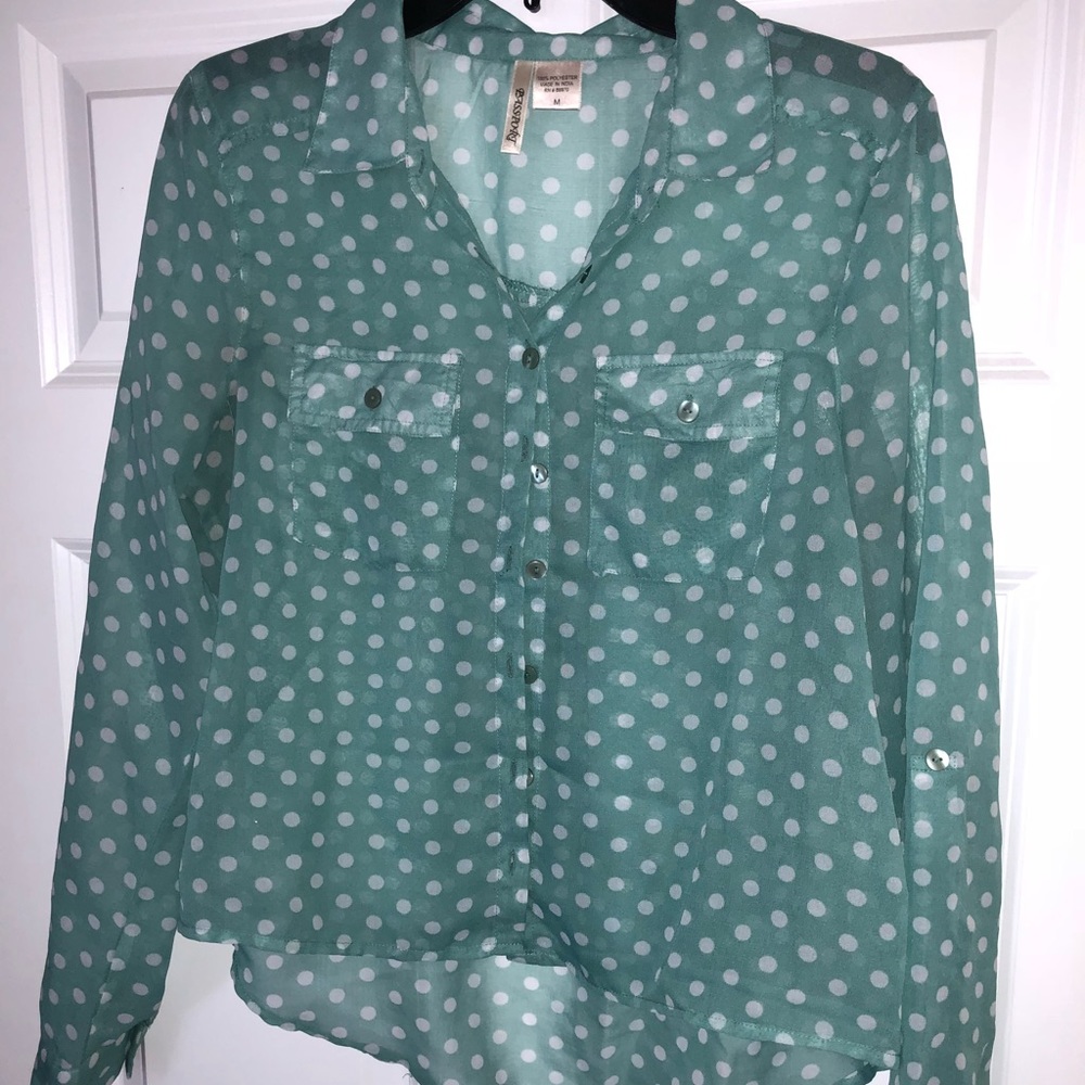 Green & White Polka Dot Blouse 